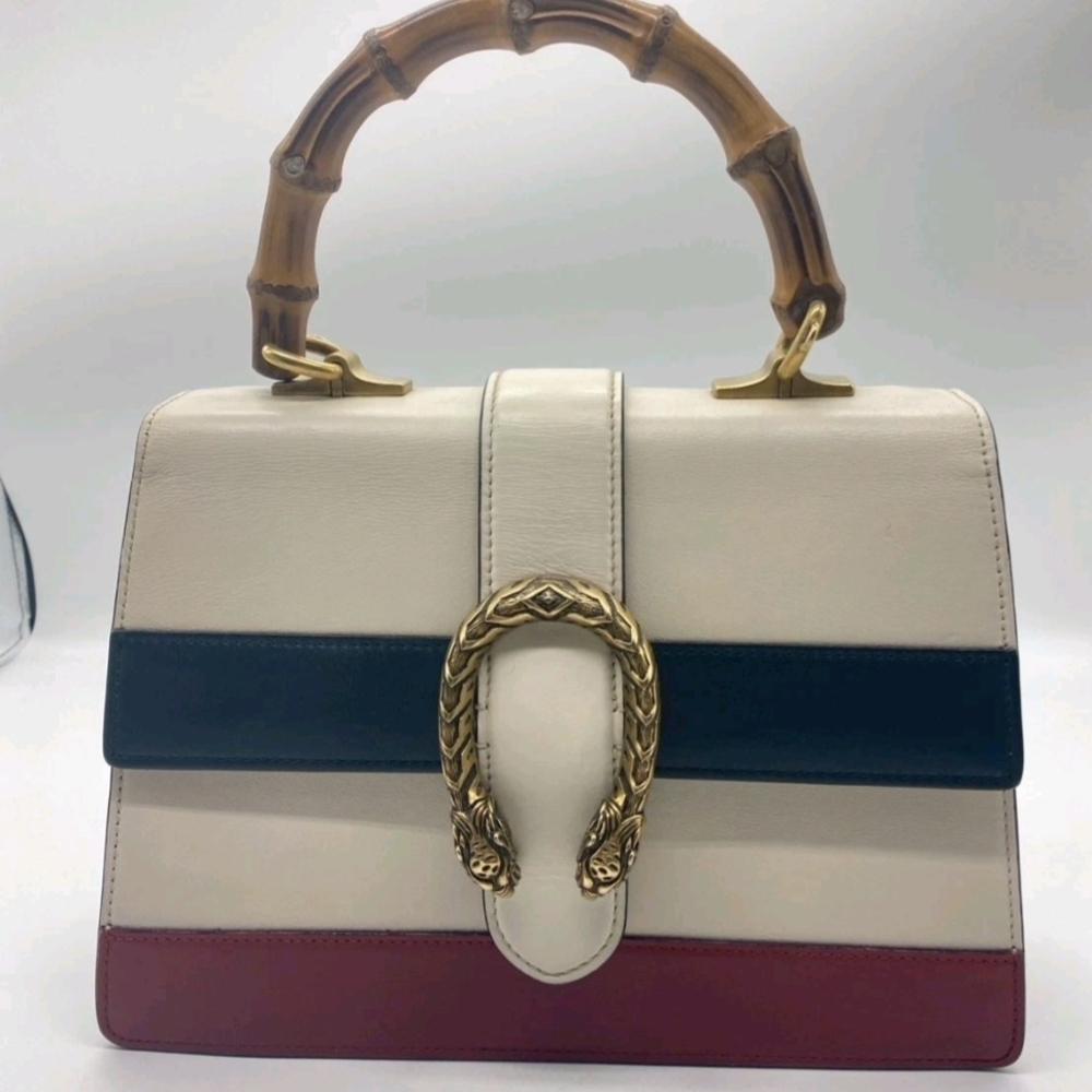 Gucci Cream, Blue, and Red Satchel with Bamboo Handle Dionysus Authentic
